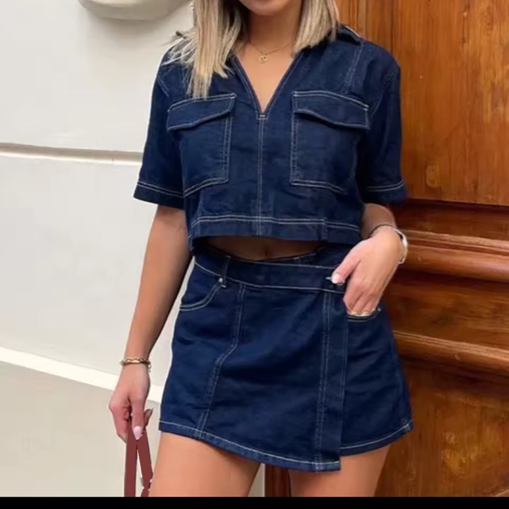 Denim Shirt and Skort Set